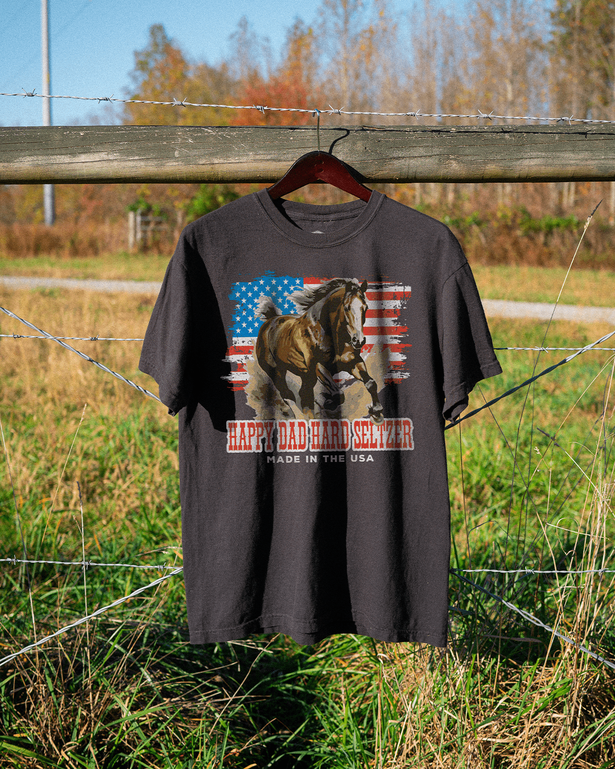 Happy Dad Vintage Country Horse USA Tee (Black)