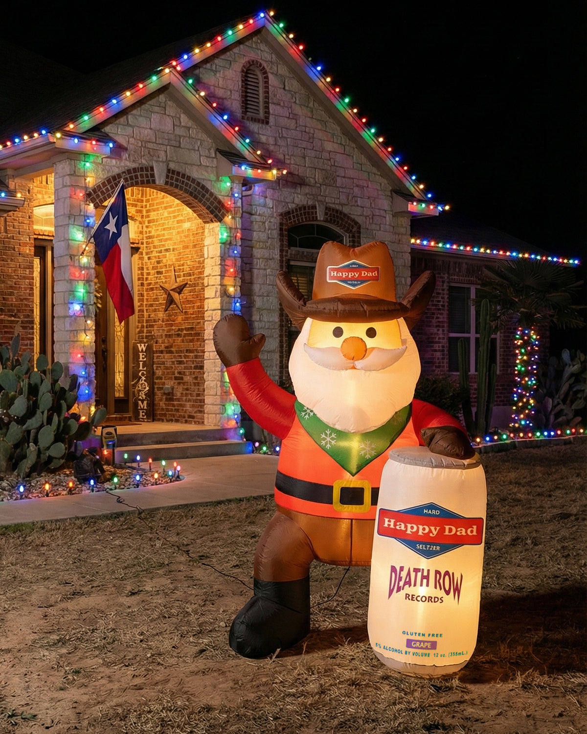 Santa inflatable on a lawn of a Texas house. 
